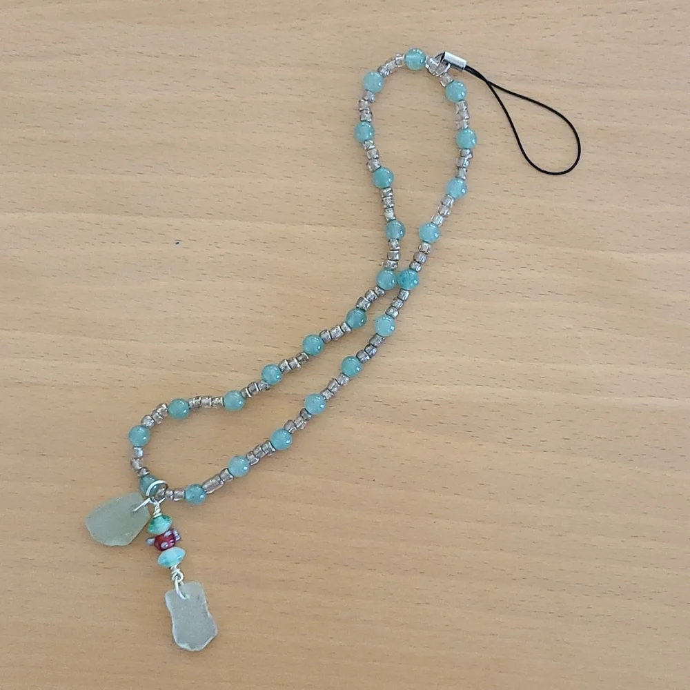 Cell Phone Chain Strap Phone Accessory Brand New Unique Aventurine Sea Glass Fun